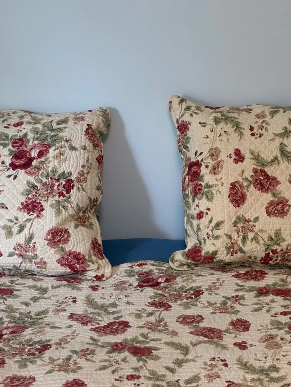 Vintage Rose reversible Floral Quilted Bedspread accent pillows 1 sham